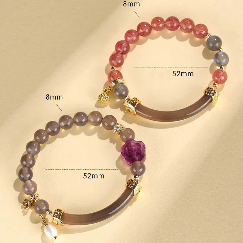 Buddha Stones Strawberry Quartz Labradorite Fluorite Pearl Cuff Half Bracelet Bangle Bracelet BS 4