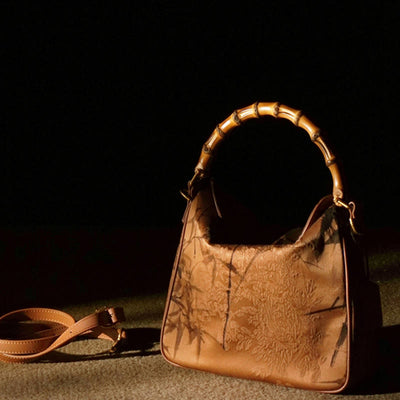 Buddha Stones Lush Bamboo Handle Xiangyunsha Silk Crossbody Bag Hangbags Crossbody Bag&Handbags BS 17