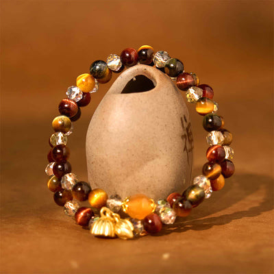 Buddha Stones Colorful Tiger Eye Lotus Multi-circle Elastic Rope Protection Bracelet - image 1