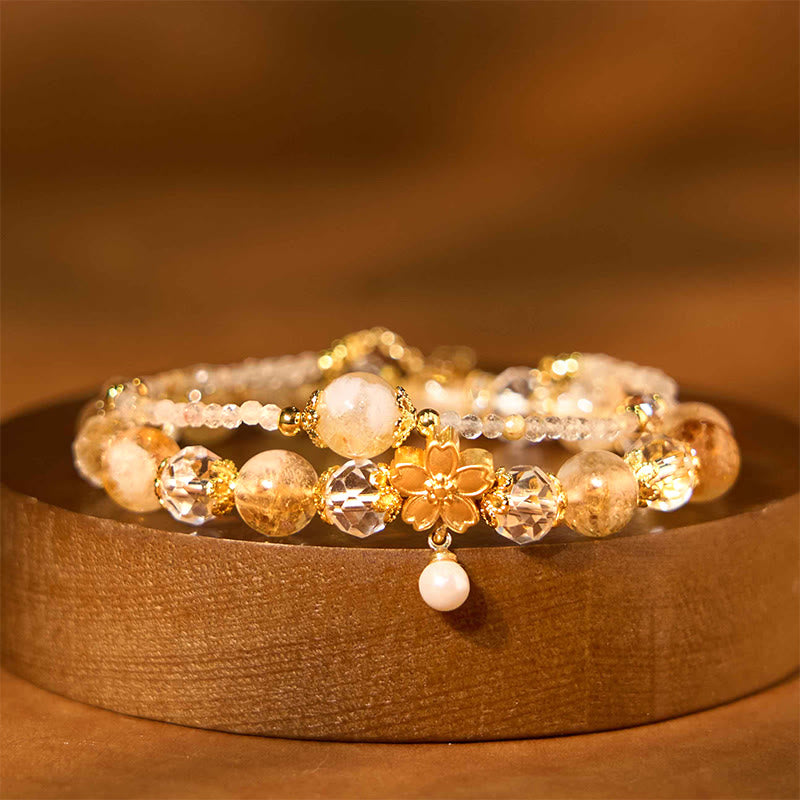 Buddha Stones Natural Citrine Glass Beads Flower Multiple Layers Prosperity Bracelet - Citrine(Wrist Circumference: 15-18cm) - image 0