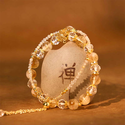 Buddha Stones Natural Citrine Glass Beads Flower Multiple Layers Prosperity Bracelet - image 1