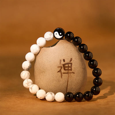 Foviel Natürliche Obsidian Weiß Türkis Yinyang Tai Chi Kraft Armband
