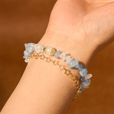 Foviel Aquamarine Gravel Design Star Healing Magnetic Buckle Bracelet