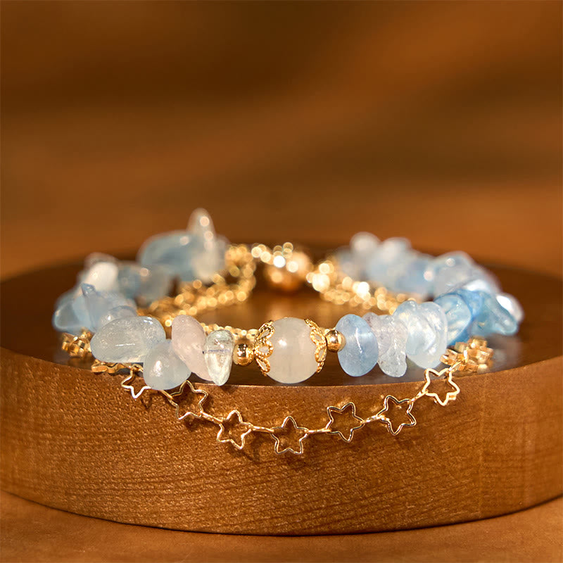 Foviel Aquamarine Gravel Design Star Healing Magnetic Buckle Bracelet