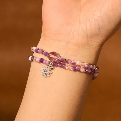 Buddha Stones Amethyst Crystal Sunflower Spiritual Awareness Double Wrap Bracelet - image 2