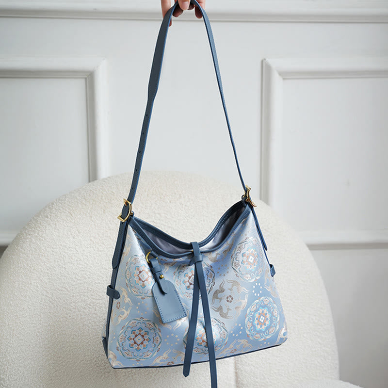 Buddha Stones Handmade Flower Crane Deer Butterfly Song Brocade Crossbody Bag Hangbags Crossbody Bag&Handbags BS 3