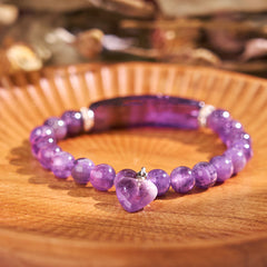 Foviel Natural Quartz Love Heart Healing Beads Bracelet