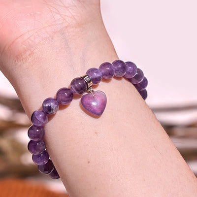 Foviel Natural Quartz Love Heart Healing Beads Bracelet