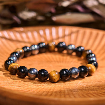 Foviel Natürliches Tigerauge Obsidian Hematite Positives Kraftvolles Armband