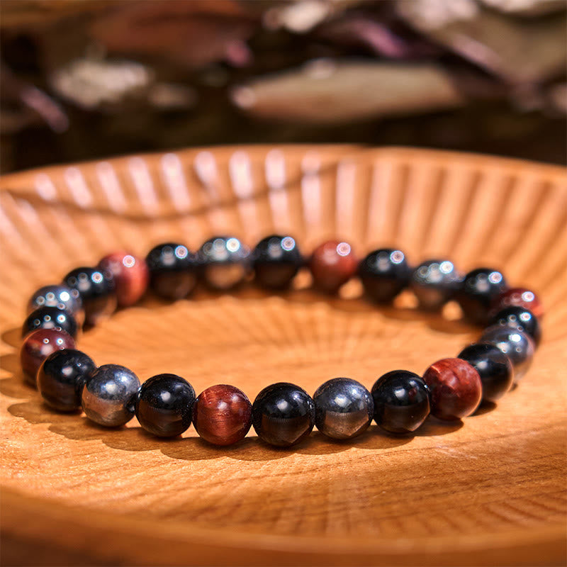 Bracelet Foviel puissant et positif en œil de tigre, obsidienne et hématite