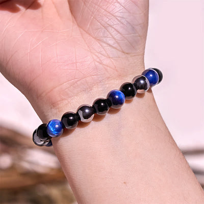 Bracelet Foviel puissant et positif en œil de tigre, obsidienne et hématite