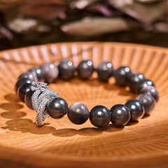 Foviel Silver Sheen Obsidian Dragon Protection Bracelet