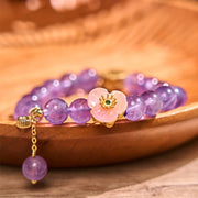 Bracelet de méditation porte-bonheur Foviel en améthyste et fleurs de pêcher