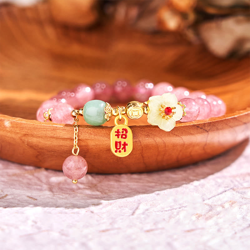 Foviel Natürliche Erdbeerquarz Blossom Fu Charakter Positivität spirituell Armband