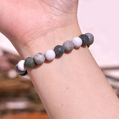 Bracelet de bénédiction Foviel en turquoise blanche, jaspe Picasso et calcite verte
