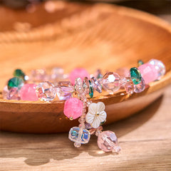 Bracelet Foviel douceur fleur cristaux rose, vert et blanc