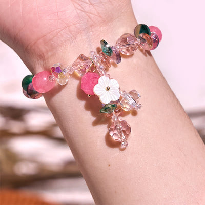 Bracelet Foviel douceur fleur cristaux rose, vert et blanc