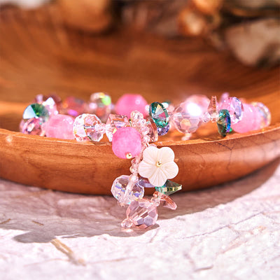 Bracelet Foviel douceur fleur cristaux rose, vert et blanc