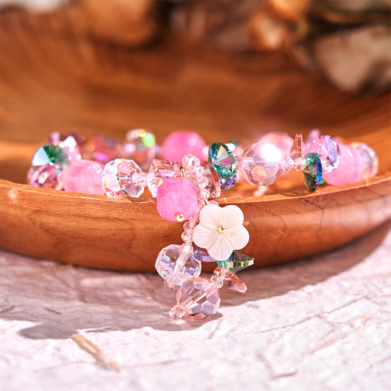 Bracelet Foviel douceur fleur cristaux rose, vert et blanc