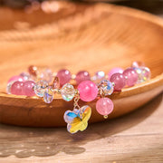 Bracelet amour papillon en quartz fraise, cristal blanc et cristal rose Foviel