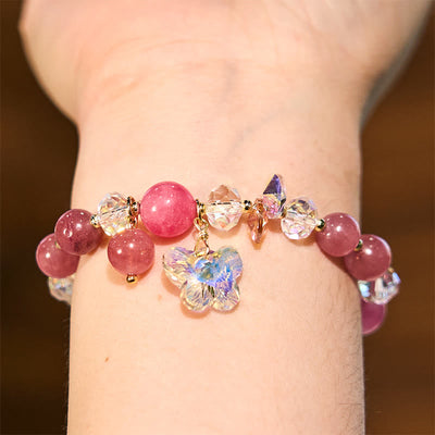 Bracelet amour papillon en quartz fraise, cristal blanc et cristal rose Foviel