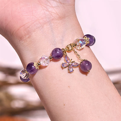 Foviel Natürliche Amethyst Kristall Spirituelle Schmetterling Charm Armband