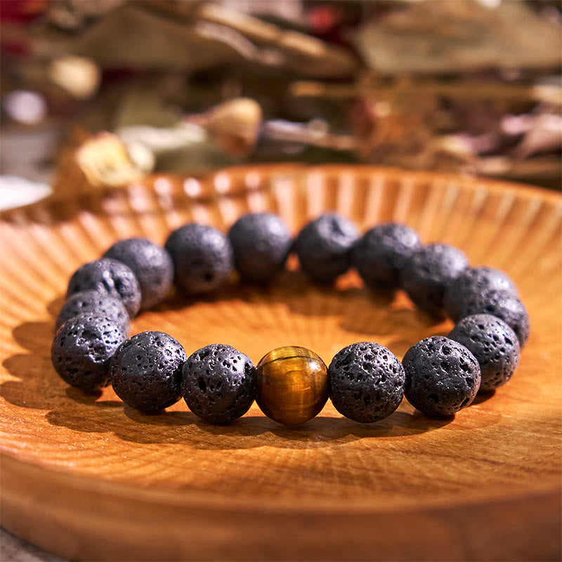 Foviel Lava Rock Tiger Eye Stone Peace Healing Bracelet