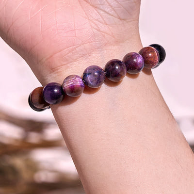 Foviel Natural Purple Tiger Eye Protection Strength Bracelet