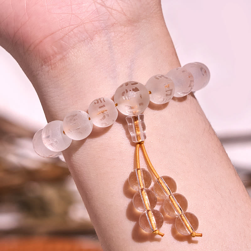 Foviel Tibet Weiß Kristall Schwarz Onyx Om Mani Padme Hum-Meditation Armband