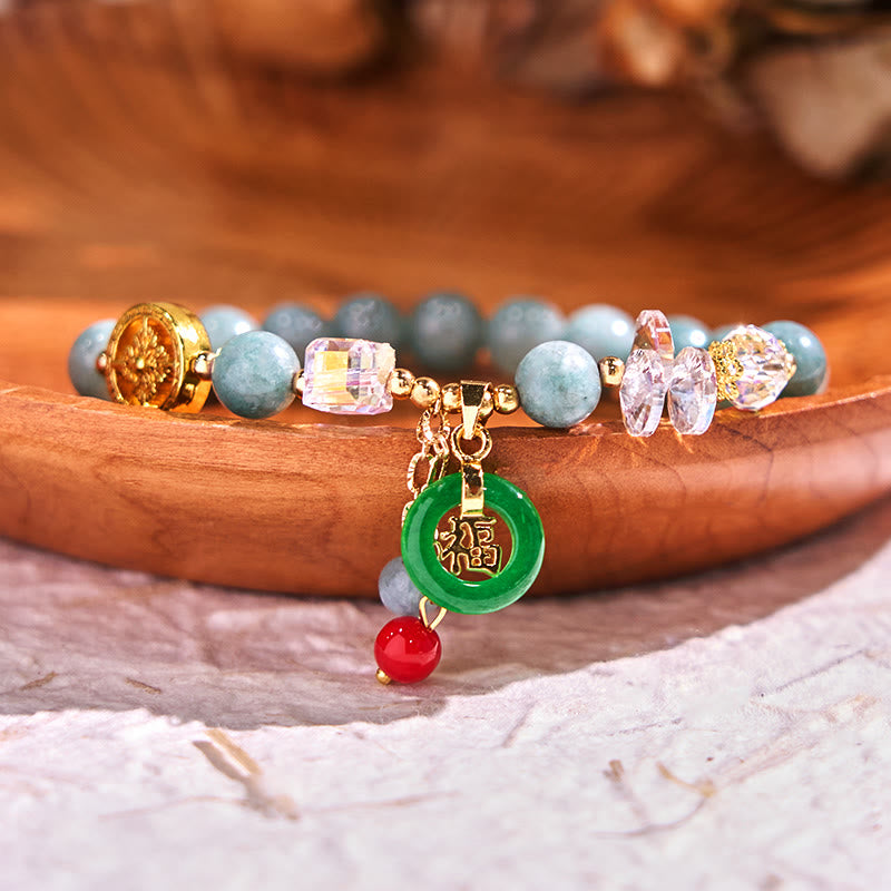 Foviel Erdbeerquarz Jade Fu Charakter Charm Heilendes Armband