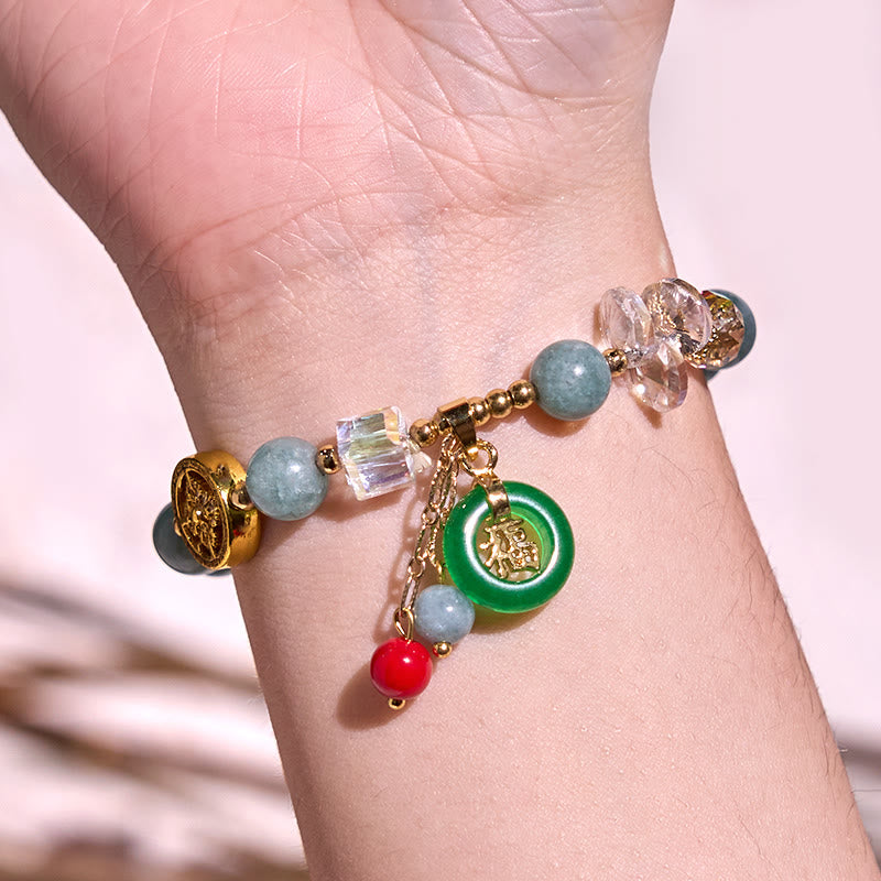 Foviel Erdbeerquarz Jade Fu Charakter Charm Heilendes Armband