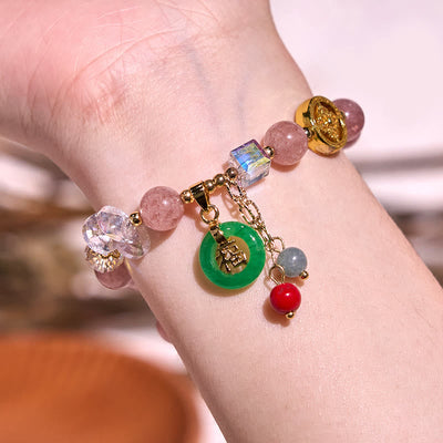 Foviel Erdbeerquarz Jade Fu Charakter Charm Heilendes Armband
