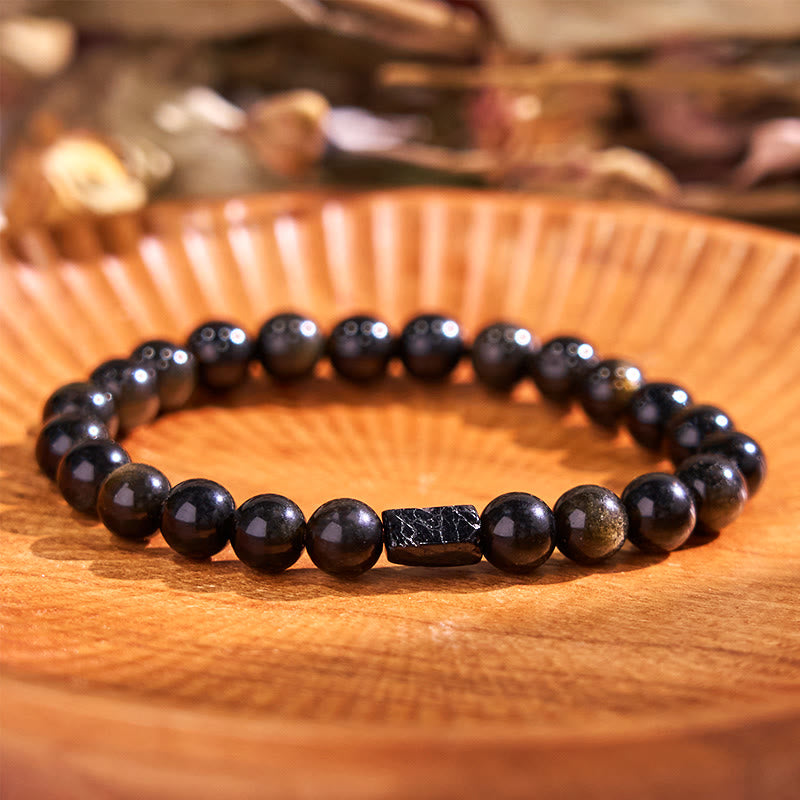 Foviel Gold Sheen Obsidian Black Tourmaline Wealth Bracelet