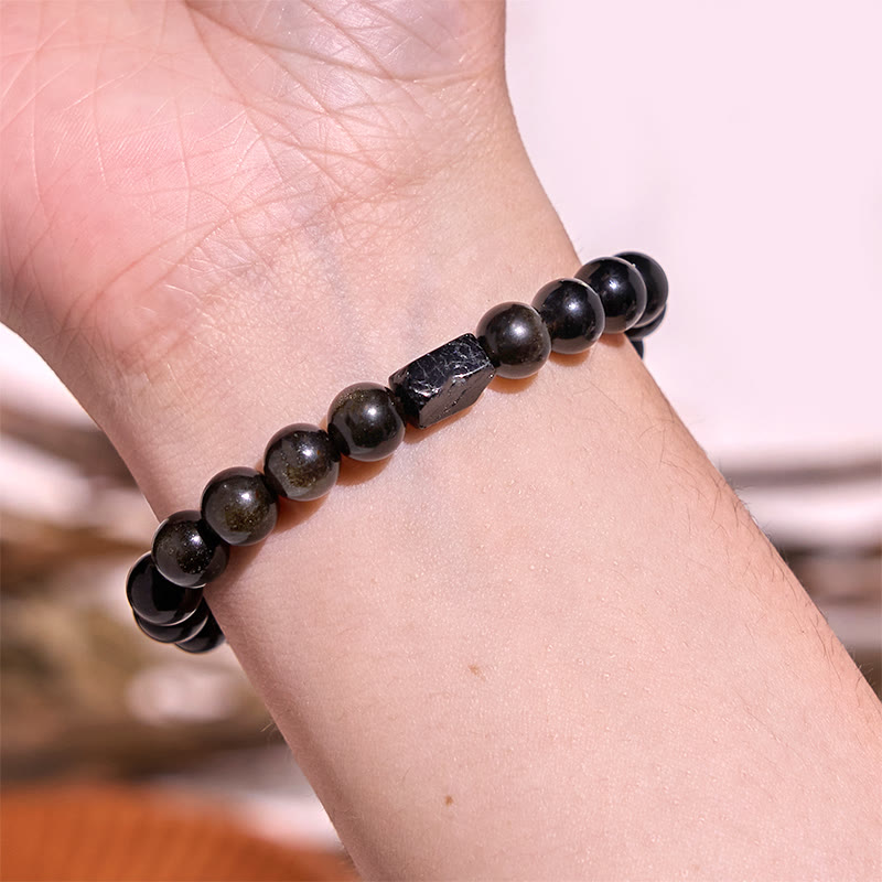Foviel Gold Sheen Obsidian Black Tourmaline Wealth Bracelet