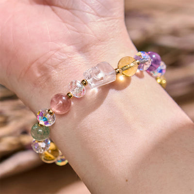 Foviel PiXiu weiß Kristall Citrin grün Erdbeerquarz Amethyst Glück Armband