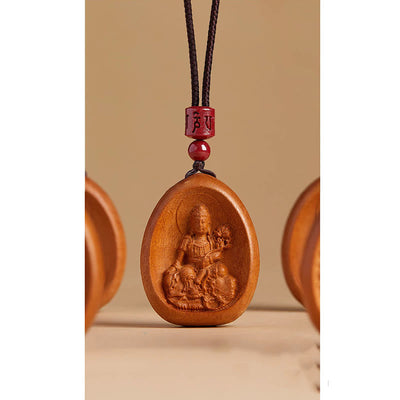 Buddha Stones Peach Wood Cinnabar Om Mani Padme Hum Chinese Zodiac Black String Necklace Pendants Necklaces & Pendants BS 13
