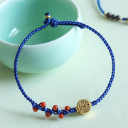 Bracelet Foviel Klein Blue String, Agate Sud Rouge, Grenat et Fleur en Cuivre Power