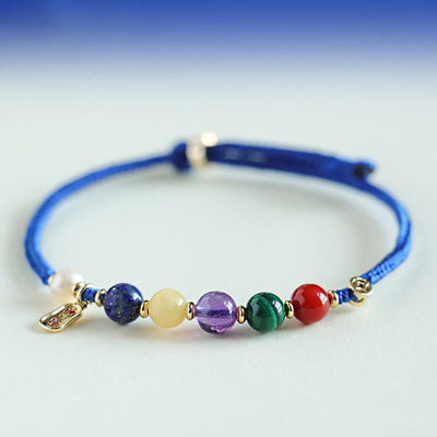 Buddha Stones Klein Blue String South Red Agate Garnet Blue Aventurine Lazurite Copper Butterfly Fu Character Positive Bracelet Bracelet BS Blue String Citrine Amethyst Green Tiger Eye(Wrist Circumference: 15-18cm)