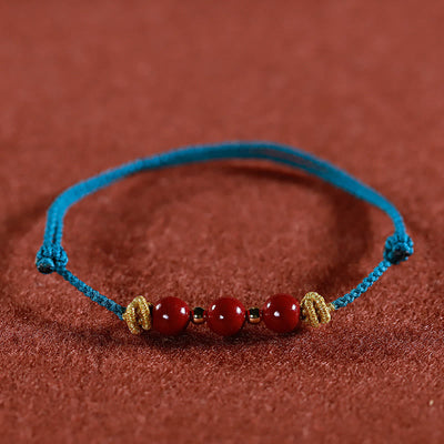 Buddha Stones Colorful String Cinnabar Calm Bracelet Bracelet BS Blue String Cinnabar(Wrist Circumference: 15-17cm)