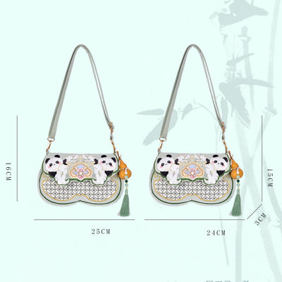 Buddha Stones Panda Flowers Gourd Pendant Shoulder Bag Crossbody Bag Crossbody Bag&Shoudler Bag BS 5