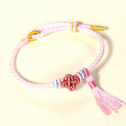 Bracelet de protection Foviel à pompons, nœud de fleur de pêcher et cordon coloré