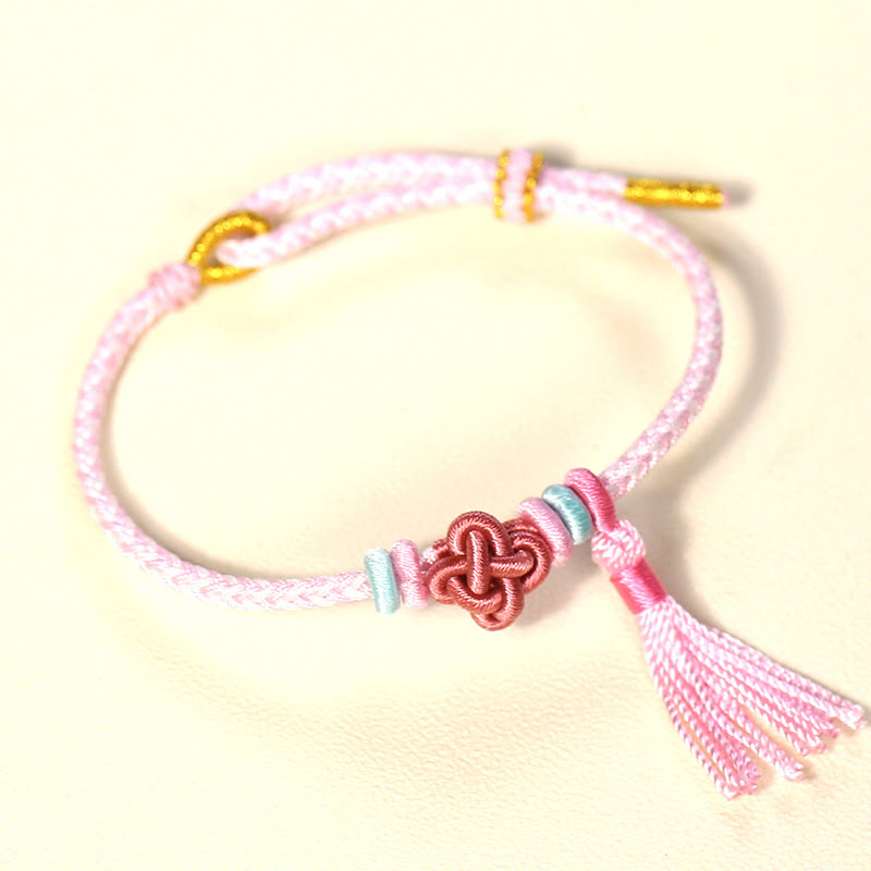 Buddha Stones Colorful String Peach Blossom Knot Tassels Protection Bracelet Bracelet BS Pink String(Wrist Circumference: 15-17cm)