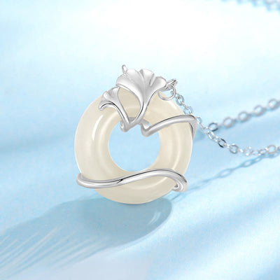 Buddha Stones Hetian Jade 925 Sterling Silver Peace Buckle Ginkgo Leaf Necklace Pendant Necklaces & Pendants BS 10
