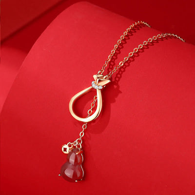 Buddha Stones Red Agate Chalcedony 925 Sterling Silver Gourd Lucky Bag Confidence Necklace Pendant Necklaces & Pendants BS Red Agate 925 Sterling Silver