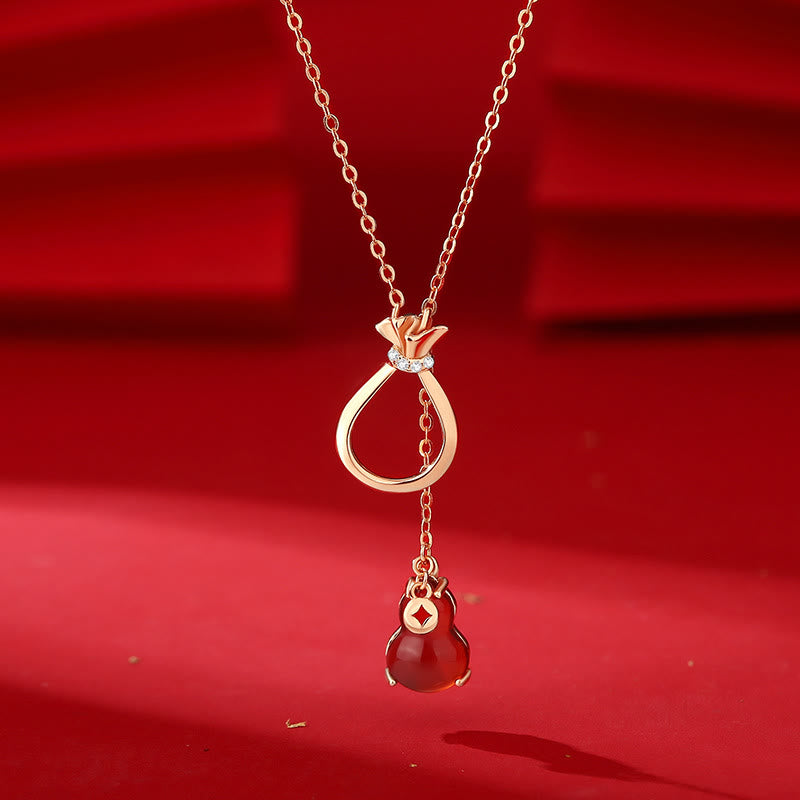 Buddha Stones Red Agate Chalcedony 925 Sterling Silver Gourd Lucky Bag Confidence Necklace Pendant Necklaces & Pendants BS 1