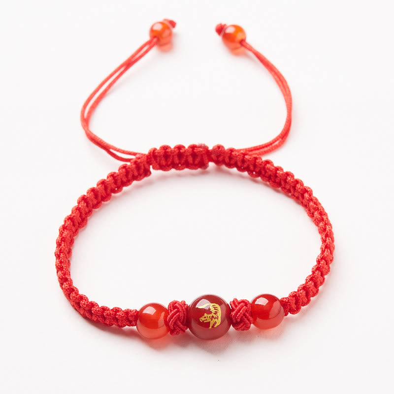 Buddha Stones Natural Red Agate Chinese Zodiac Red String Braided Protection Luck Bracelet Bracelet BS Red Agate Chinese Zodiac-Tiger