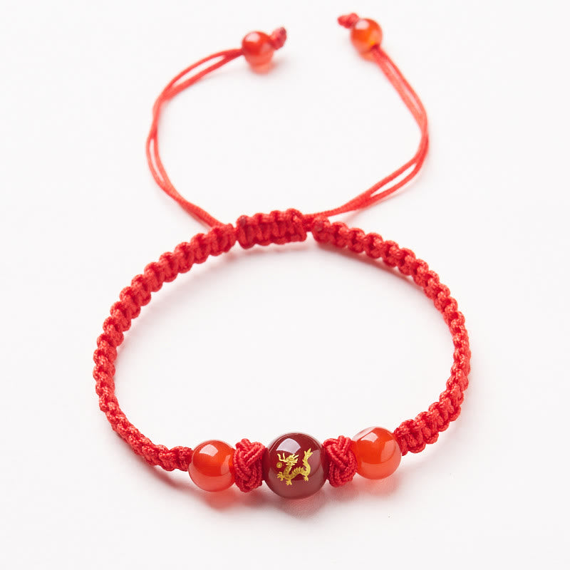 Buddha Stones Natural Red Agate Chinese Zodiac Red String Braided Protection Luck Bracelet Bracelet BS Red Agate Chinese Zodiac-Dragon