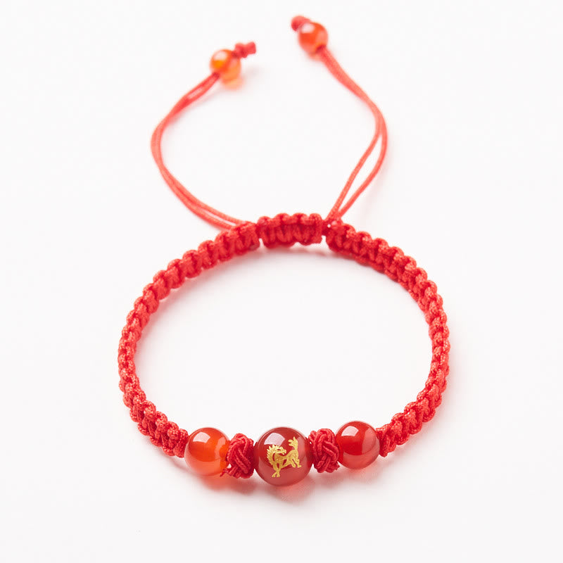 Buddha Stones Natural Red Agate Chinese Zodiac Red String Braided Protection Luck Bracelet Bracelet BS Red Agate Chinese Zodiac-Horse