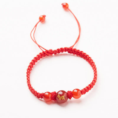 Buddha Stones Natural Red Agate Chinese Zodiac Red String Braided Protection Luck Bracelet Bracelet BS Red Agate Chinese Zodiac-Goat