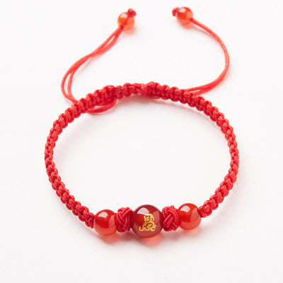 Buddha Stones Natural Red Agate Chinese Zodiac Red String Braided Protection Luck Bracelet Bracelet BS Red Agate Chinese Zodiac-Monkey